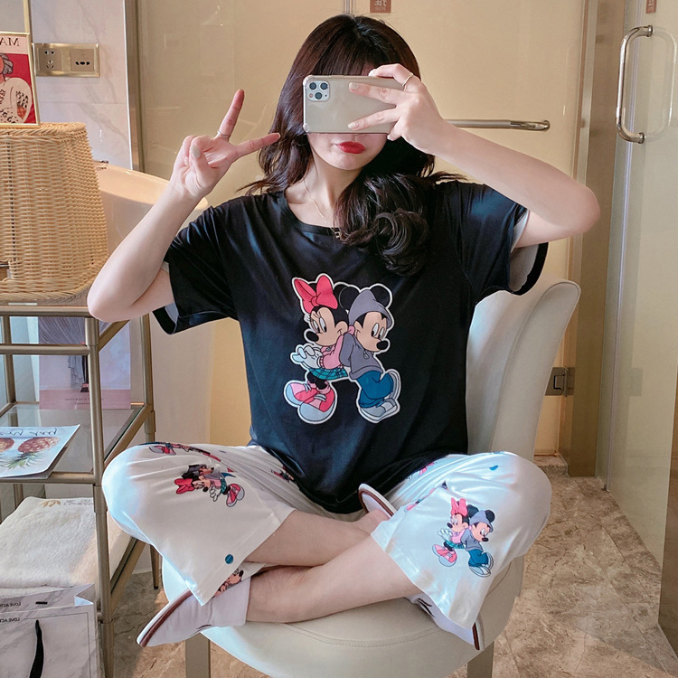 Pijamas para mujer 2025 nuevo estilo ins verano pantalones de manga corta traje de dos piezas dibujos animados lindo primavera y otoño servicio a domicilio