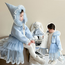 女童艾莎公主棉服冬季新款儿童加绒加厚棉袄外套女宝宝中长款棉衣