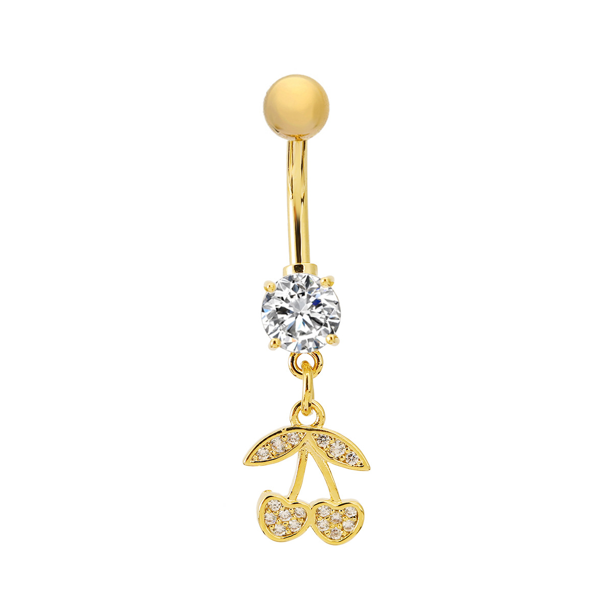 Cherry Shaped Navel Piercing With Diamonds For Women_voghion.com