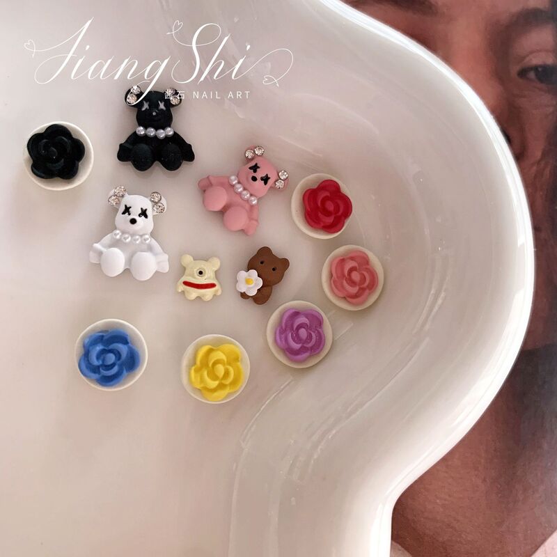 Net celebrity New Japanese three-dimensional cute alloy violence bear nail accessories light luxury lovely Camellia decorations