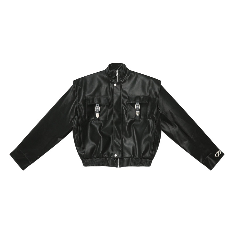 Mtlclothes ropa de Hombre | 2023 Otoño e Invierno nuevo retro americano metal bloqueo hombro pad cuero abrigo