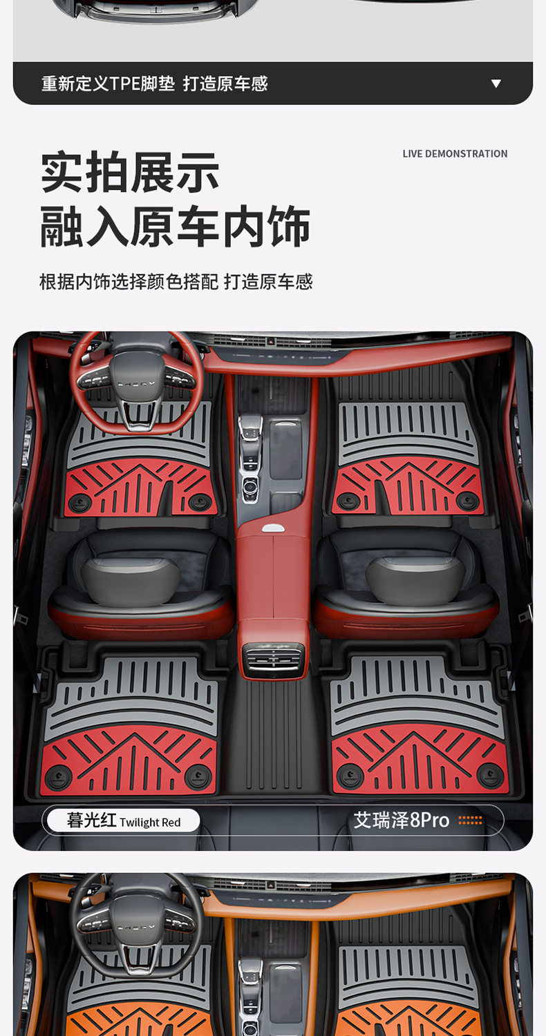 Suitable for Chery Tiggo 8, Arrizo 8, iCAR V23, special colorful TPE car floor mats and trunk mat