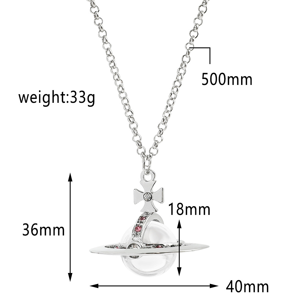 Foreign Trade Amazon Jewelry Saturn Small Spaceship UFO Hip-hop Mixed Diamond Small Gold Ball Clavicle Pendant Necklace