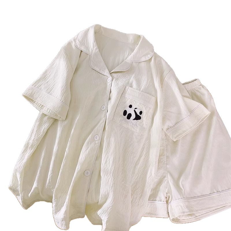 Pijamas de pareja para hombres y mujeres verano sección delgada nube algodón estudiante color sólido dibujos animados panda simple talla grande dulce servicio a domicilio