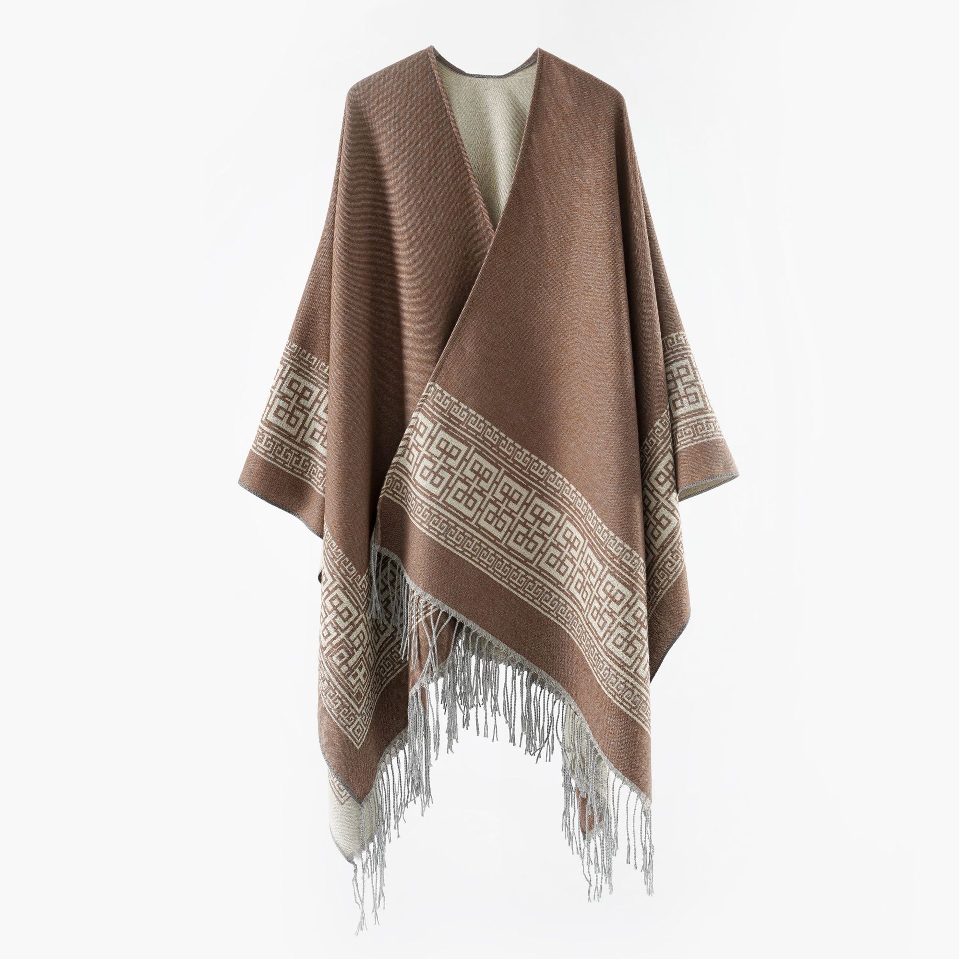 Nuevos productos transfronterizos de moda de otoño y invierno atmósfera simple bordilla exterior con una capa universal de alto caliente capa bifurcada
