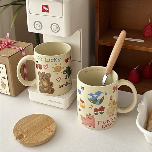 Original design cute cream cup graffiti bear mug ceramic cup home water cup girly heart gift box