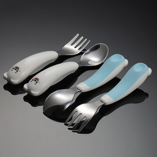 Customized 304 stainless steel Children's fork spoon set rubber handle UV heat transfer pattern children's gift Western tableware