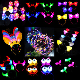 Luminous Horn Antler Crown Bow Headwear Hairpin Luminous Headband Wholesale Flash Fluorescent Toys Wholesale