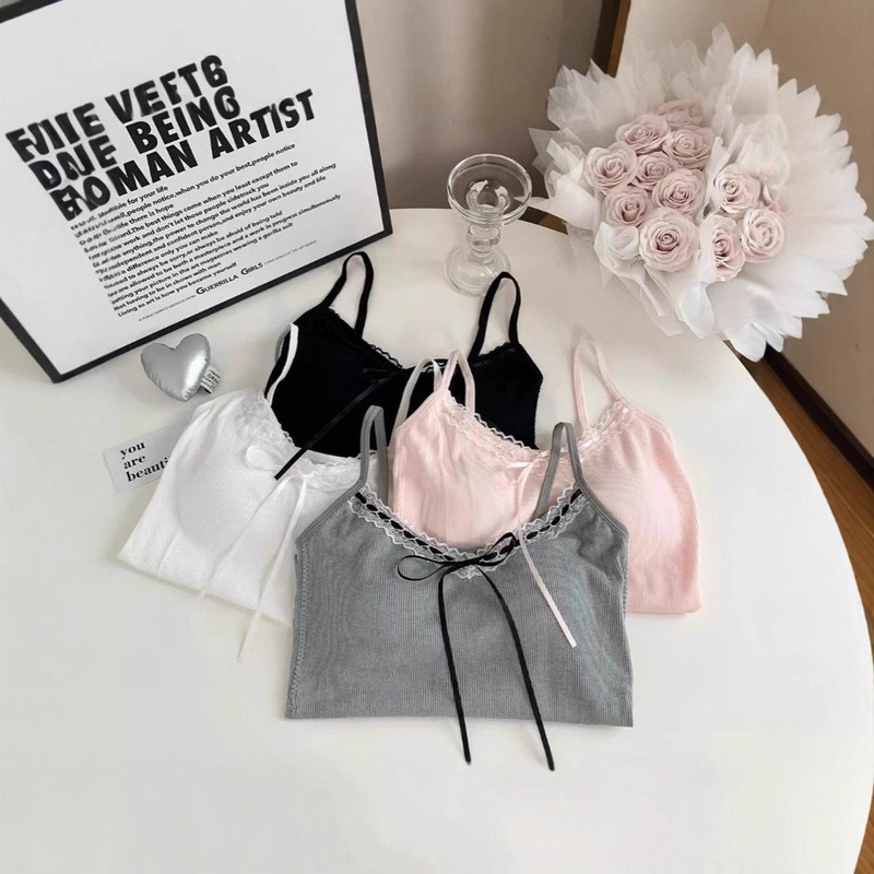 Pure Desire Lace Strapless Vest for Women, Summer Sweet Hot Girl Bow Slim Fit Short Backless Top