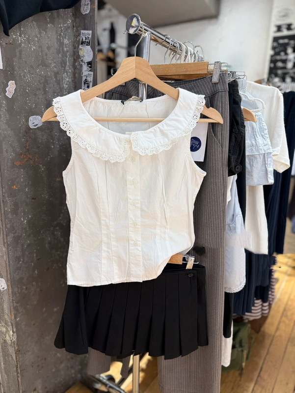 Bm Style New Doll Collar White Lace French Suspender Bm Housewife Same Style Sleeveless Waist Top for Women