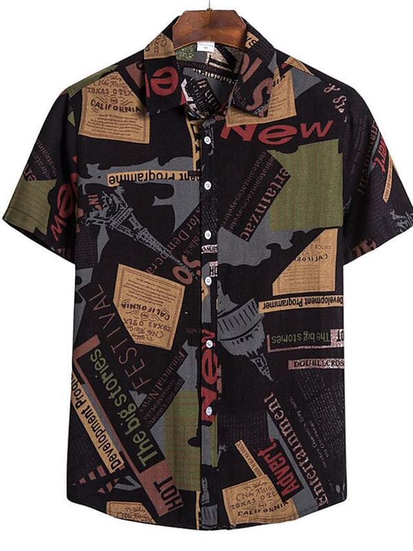Shirt Lapel 3D Custom Printed Hot Selling Hawaiian Straight Hair Casual Men's Short-Sleeved One Piece 2023 European and American
