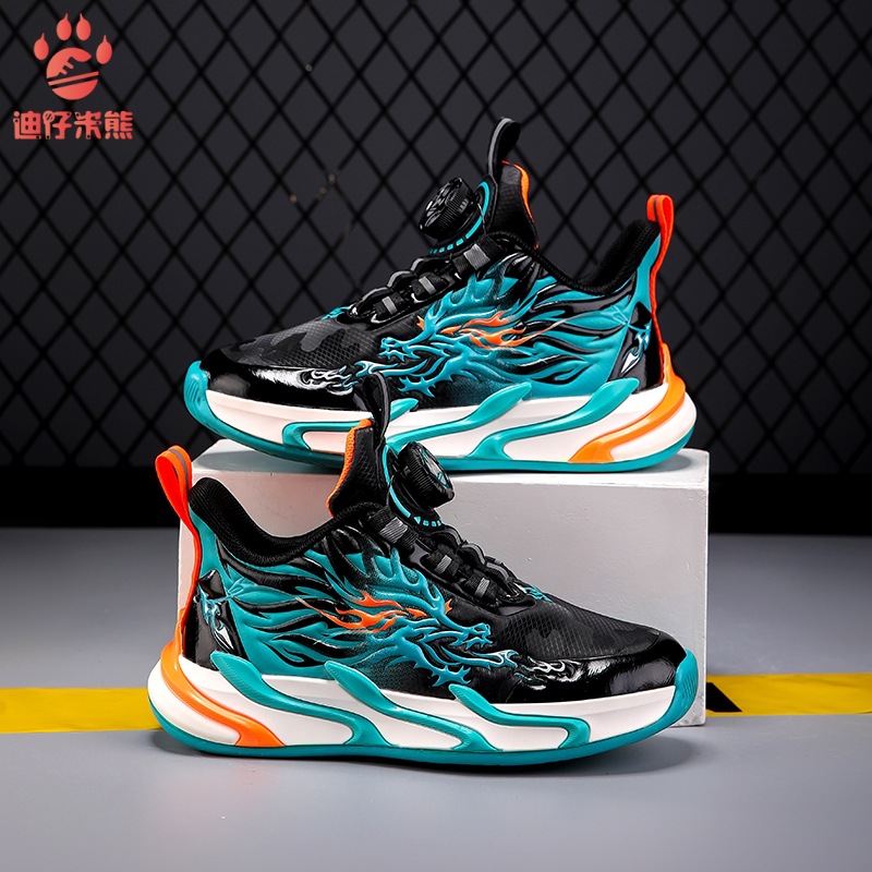 Zapatos de baloncesto para niños botones de malla zapatos deportivos de fricción sonido transpirable estudiantes niños entrenamiento de niños