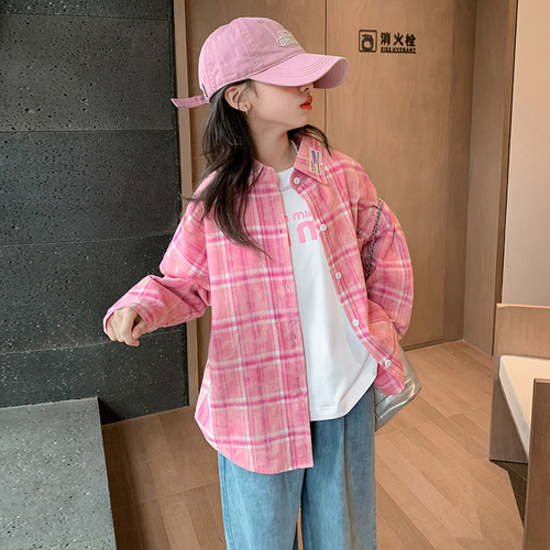 女童拼接衬衫2024春装新款中大童韩版休闲宽松外套春秋儿童上衣潮