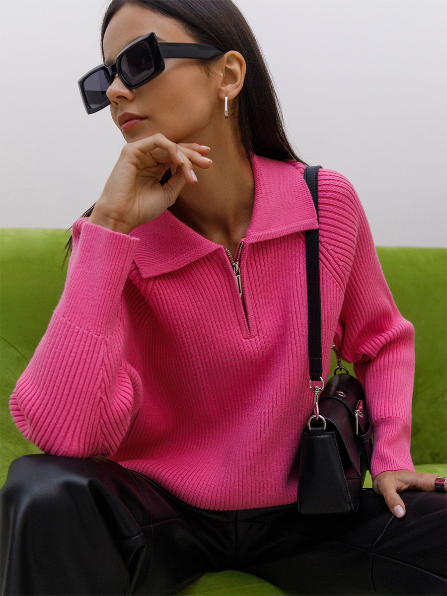 Transfronterizos Europa y Estados Unidos otoño y invierno 2025 nueva tendencia versátil simple ocio polo collar con solapa suéter de punto