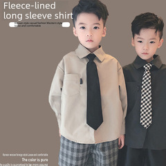 童裝兒童秋冬加絨長袖襯衫新款冬裝男童韓版百搭純色保暖上衣外套