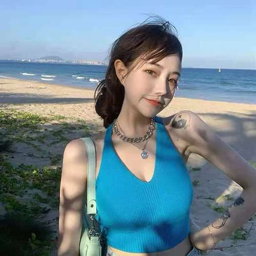 Women's Blue Strappy Bralette, Summer  New Design, Chic French Style, Small Crowd, Short-Sleeved Top