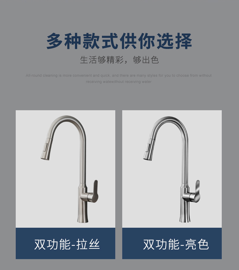 Black kitchen pull-out faucet, dual-mode hot and cold water outlet for the sink, foreign trade gun gray Grohe faucet Item Picture