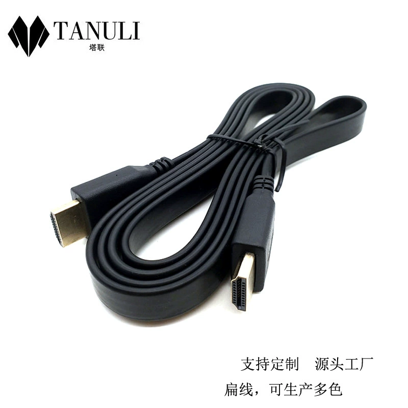 Noodle HDMI плоский кабель с золотым наконечником HDMI, кабель высокой четкости, поддерживает 3D, подключение к телевизору и компьютеру, версия 1.4, черный