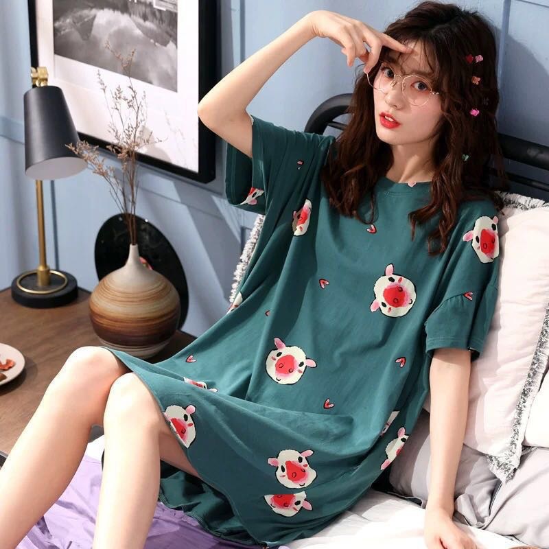 Camisón para mujer, talla grande de verano, pijamas de maternidad para primavera y otoño, nuevo estilo 2024, manga corta, fino, lindo, dibujos animados de verano.