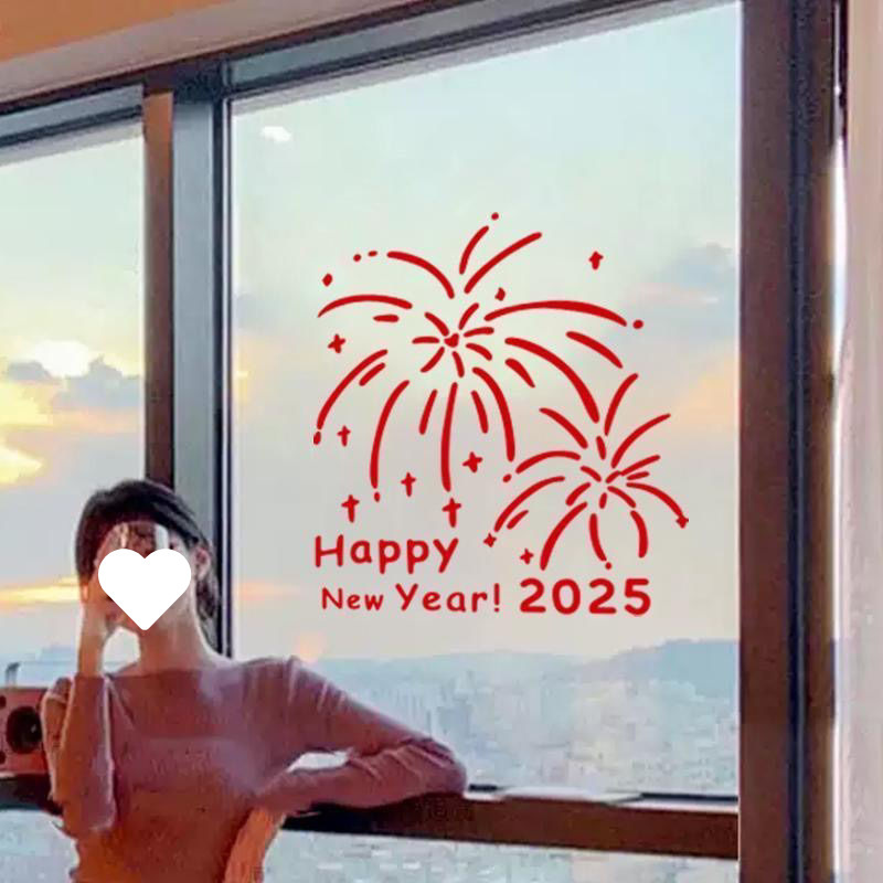 2025 Happy New Year Fireworks Decoration Window Flowers New Year…