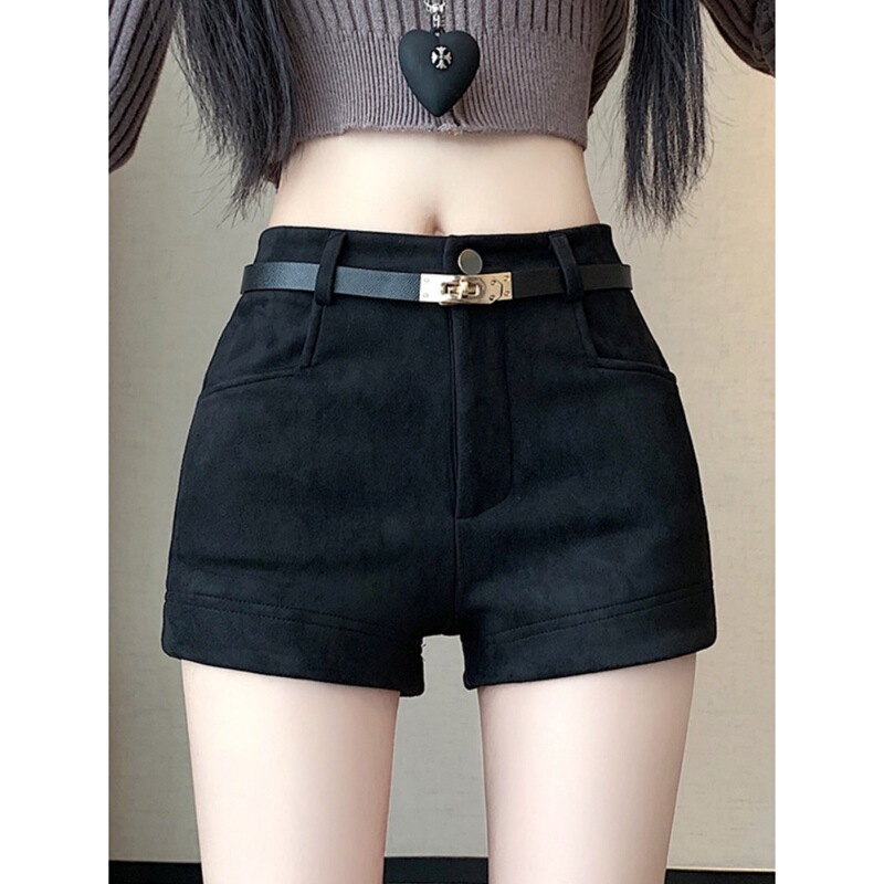 Plus-Size Suede Shorts Retro Brown High-Waisted Casual A-Line Boot Shorts Slimming Versatile Autumn and Winter Thickened Leather Pants for Women Plus-Size Suede Shorts Retro Brown High-Waisted Casual A-Line Boot Shorts Slimming Versatile Autumn and Winter Thickened Leather Pants for Women