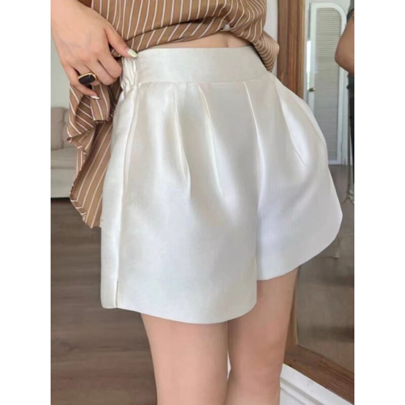 High-grade Drooping Pear-shaped Suit Wide-leg Shorts Women's Summer Thin Loose Casual Glossy High Waist A- shaped Pants