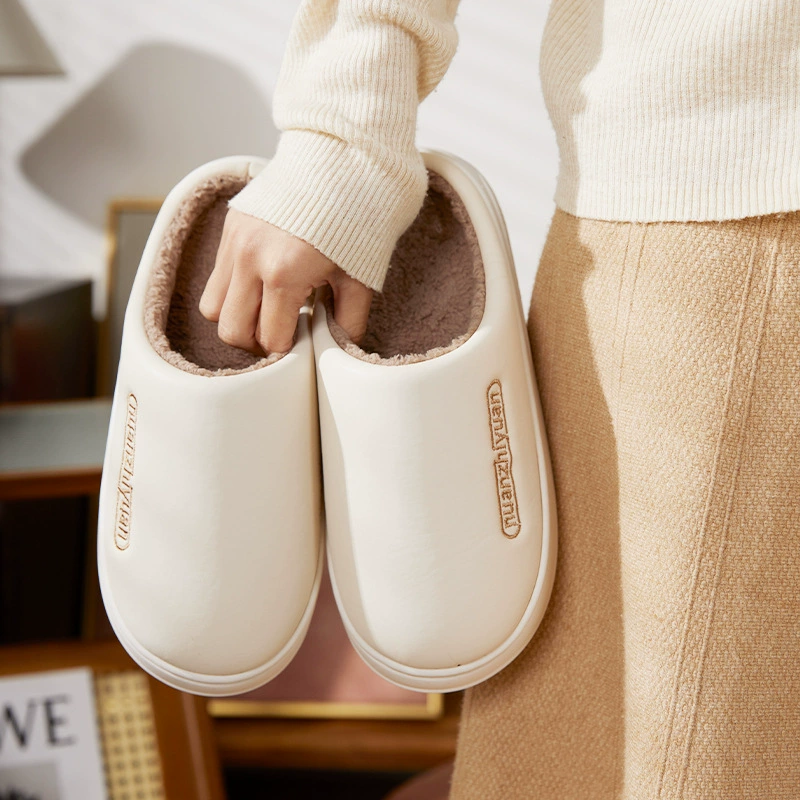 Водонепроницаемые хлопчатобумажные тапочки Nanpo Wan женский зимний интерьер дома простой теплая и бархатная пара Баотоу тапочки мужской оптовый