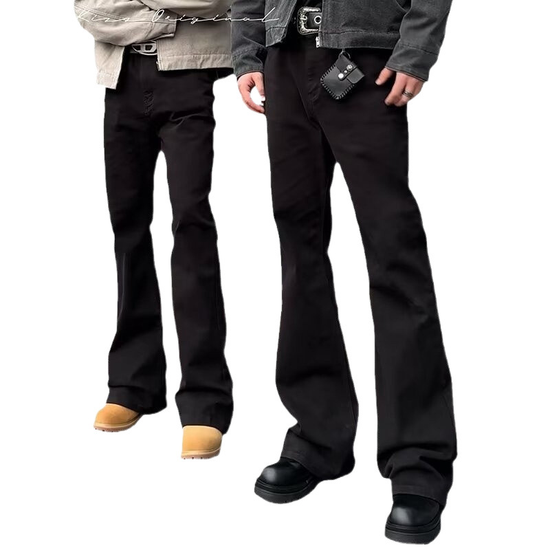 Black fleece-lined Straight Pants Slair Jeans Men's cleanfit American Style High Street Stretch High Waist Slim Pants