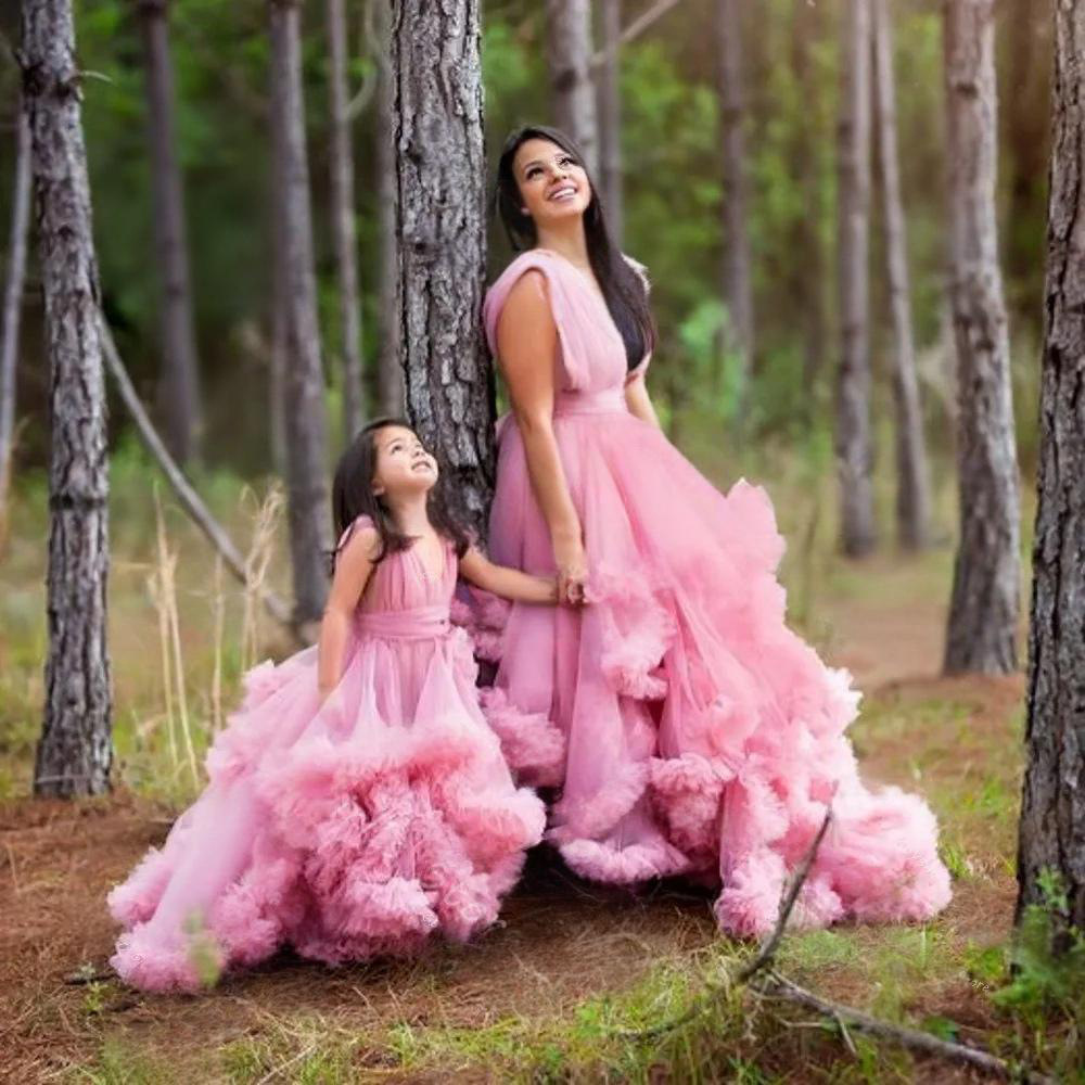 Abito da ballo a linea a in tulle con volant per bambine_voghion.com