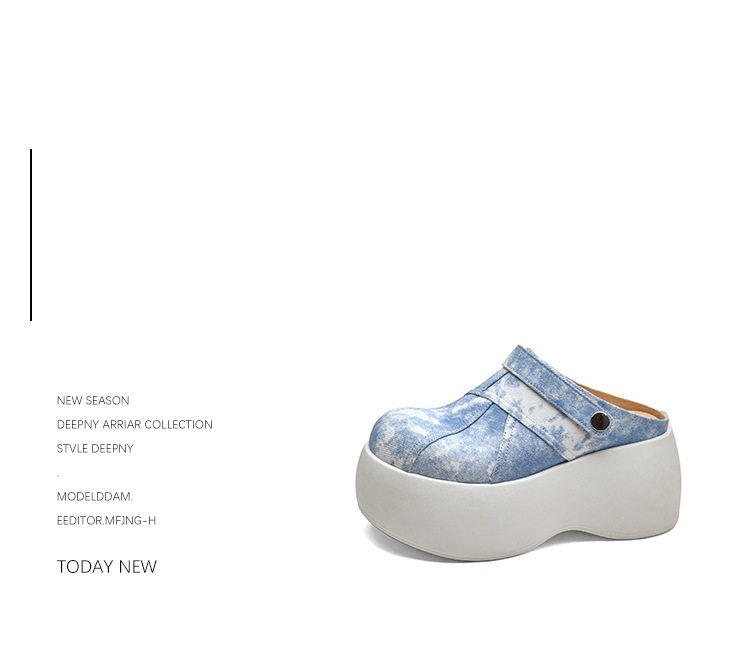 Dép cao gót platform đế dày 8 cm phong cách Trung Hoa, mũi kín, xỏ lười, hai kiểu mặc — màu xanh nhạt chi tiết 7