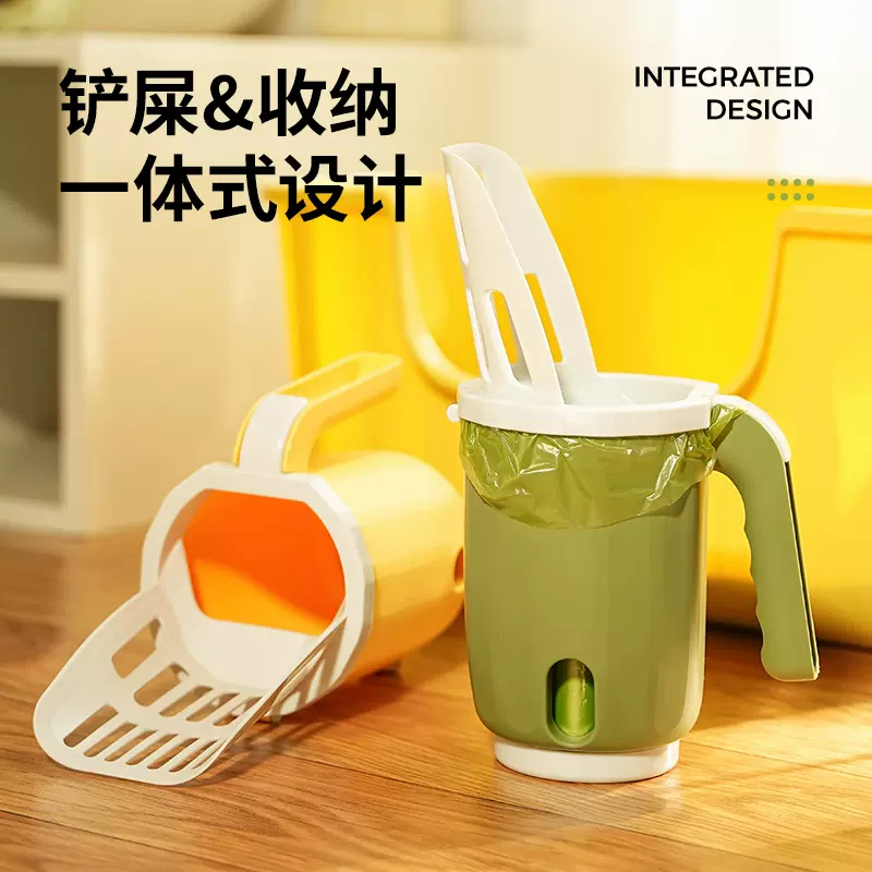 新款大容量猫砂铲便携式猫屎铲子带垃圾袋收纳盒宠物清洁用品批发