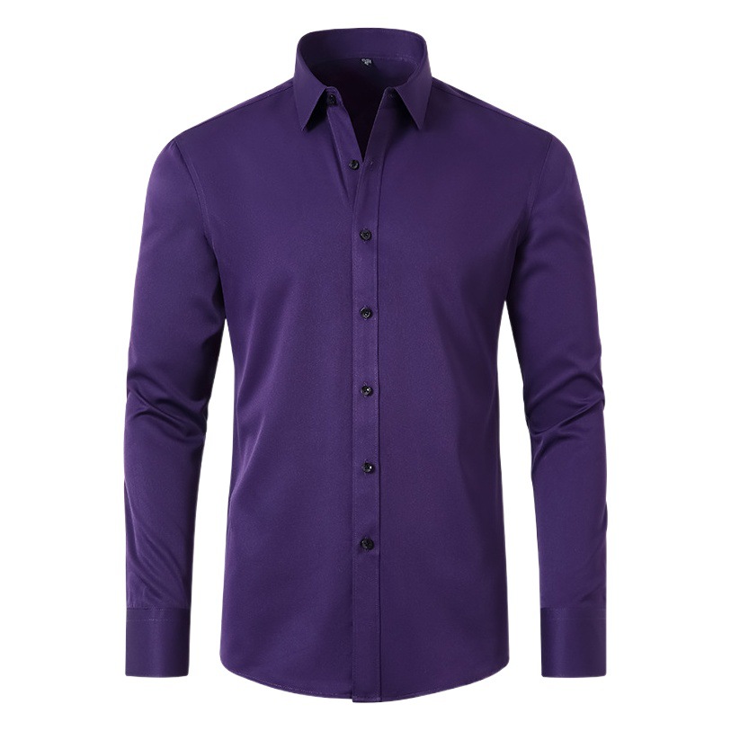 Amazon eBay venta caliente transfronteriza camisa elástica de manga larga para hombre AliExpress camisa elástica de cuatro lados de color sólido para hombre
