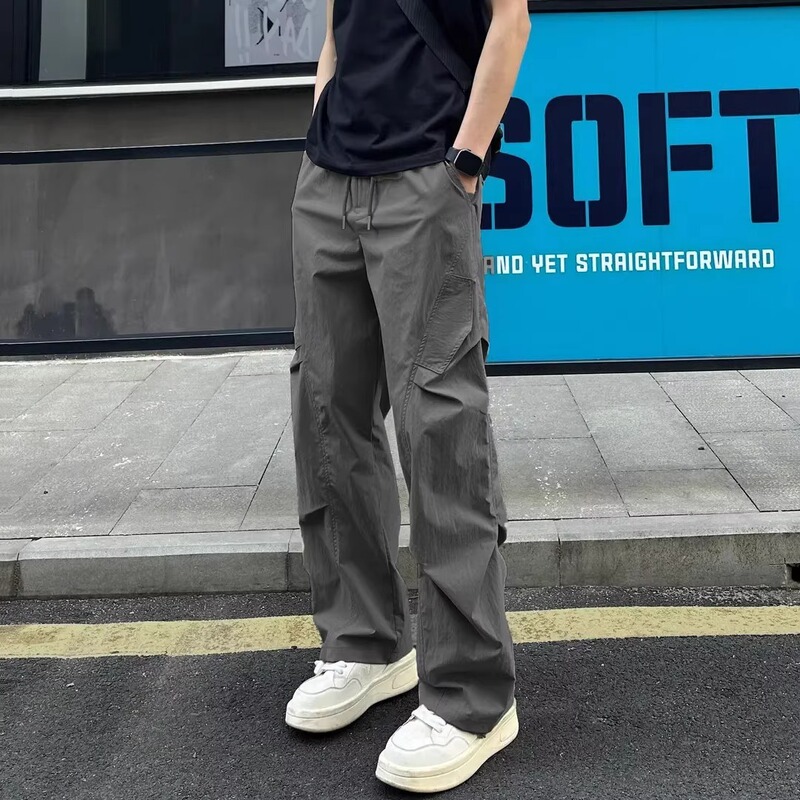 米灰色斜切冰丝速干裤子男生夏季薄款弯刀工装裤防晒伞兵休闲长裤|undefined