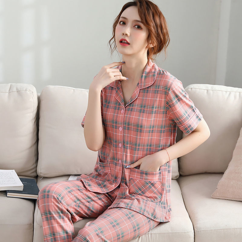 Pijama de algodón de verano Pantalones de manga corta para mujer de mediana edad traje de Rebeca de talla grande Delgado homewear