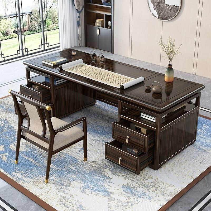 New Chinese Style Ebony Solid Wood Desk Office Desk Modern Simple Boss Desk High-End Solid Wood Furniture