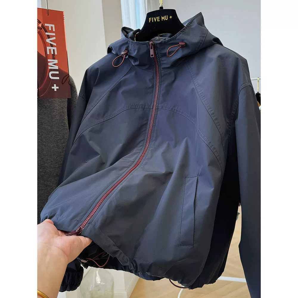 Autumn thin jacket with hood, high-quality style, oversize