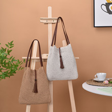 手工棉线钩针珠子吊穗跨境批发草编编织单肩手提斜挎网红度假女包