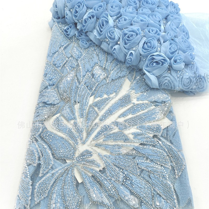 Fabricante explosivo 3D tridimensional tela bordada nicho de diseño hermoso de alta fijación tela de vestido de cabina image 3