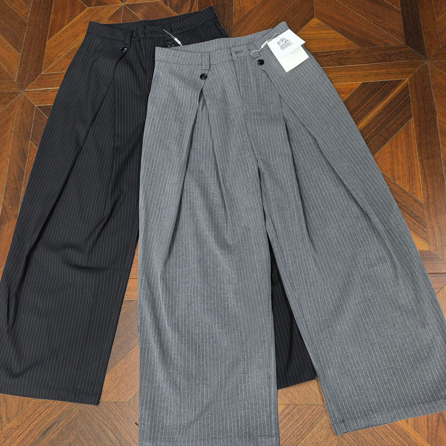 American Retro Striped Pleated A-Line Dress Pants Cleanfit Old Money Drape Wide-Leg Loose Casual Pants