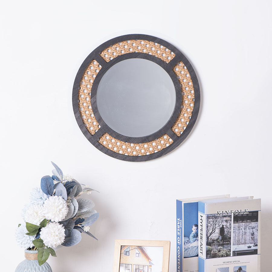 Espejo decorativo creativo, tejido de imitación de ratán, adornos hechos a mano, hotel, casa de familia, sala de estar, porche, pared, espejo de maquillaje redondo