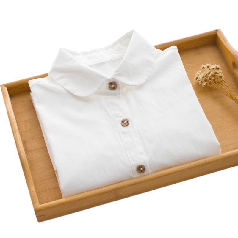 가을 코튼 화이트 셔츠 여성용 내베이스 순수 화이트 셔츠 겨울 기모 두꺼운 따뜻한 심플 스타일