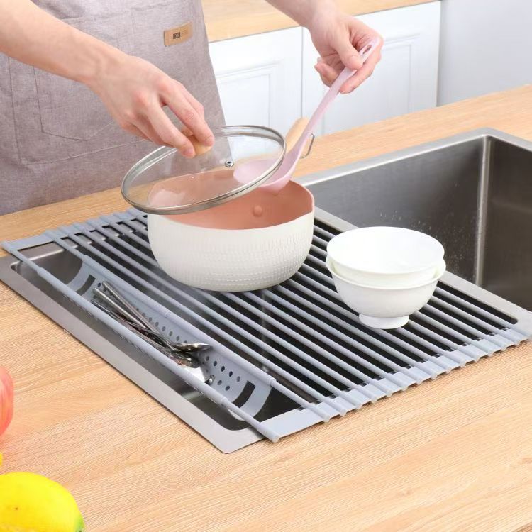 Rack de fregadero de cocina con ranura lateral de silicona plegable drenaje rack para verduras y frutas platos palillos rack sin instalación