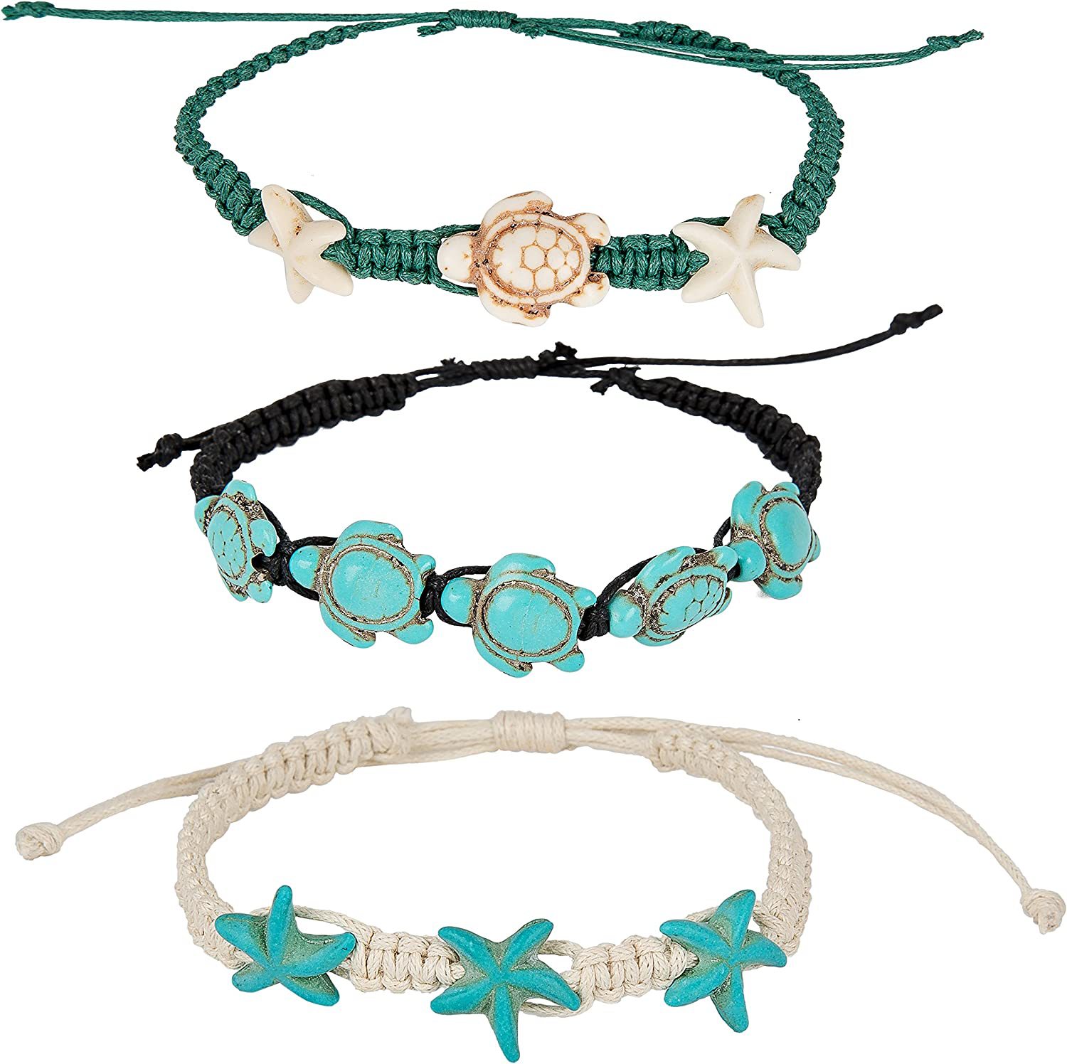 Women's Summer Turquoise Starfish Turtle Bohemian Beach Woven Bracelet_voghion.com