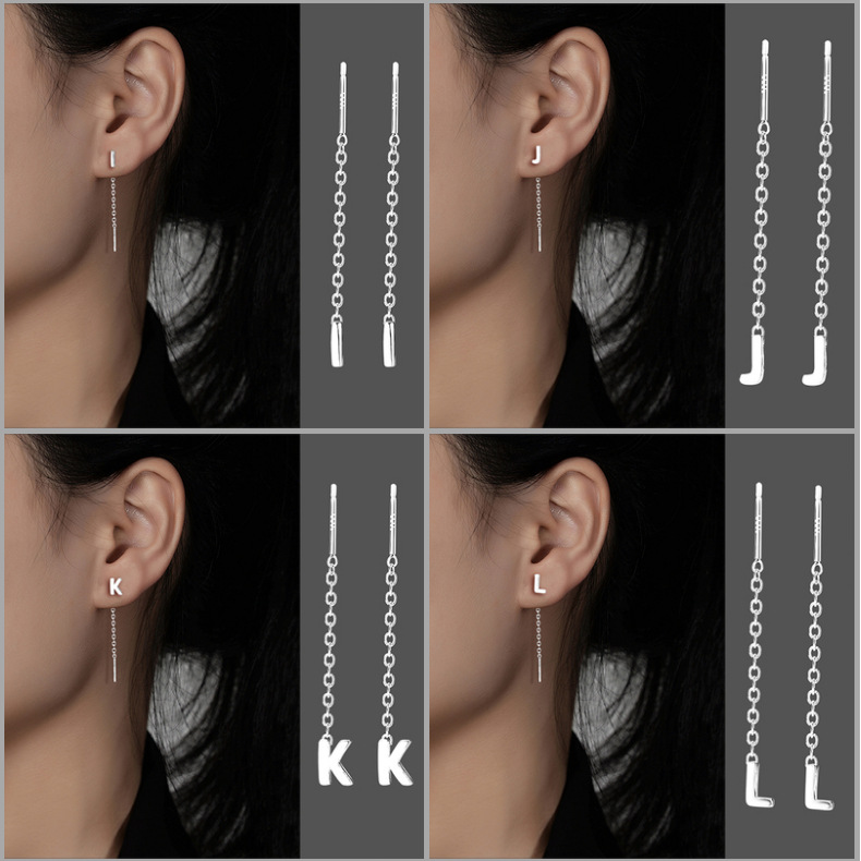 Daily Occasion 1 Pair 925 Sterling Silver Letter Ear Line