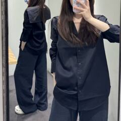 CS女装 大翻领弧形下摆纯棉休闲衬衫2025秋季新款上衣1301879001