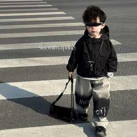 儿童男童宝宝2025新款韩版春秋字母印花渐变牛仔裤时尚潮流百搭帅