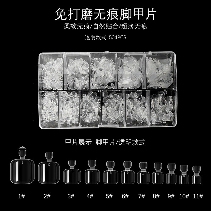 Transparent fake nails, 504 pieces, 11 cells
