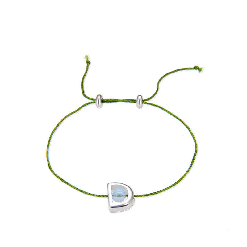 925 letras de plata esterlina D bola ajustación pulsera joyería personalidad japonesa y coreana simple estudiantes frescos cuerda de mano verde mujer