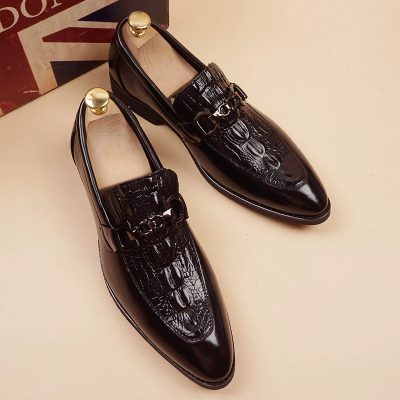 Деловое платье офисное британское остроносое мужская кожаная обувь с крокодиловым узором для свиданий Свадебная модная кожаная обувь увеличенная высота дышащая