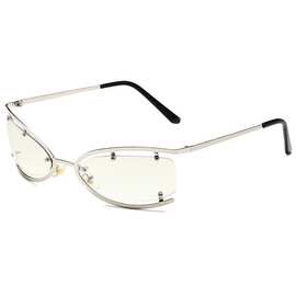 Y2K甜酷辣妹金属猫眼太阳镜女个性未来科技风墨镜凹造型半框眼镜